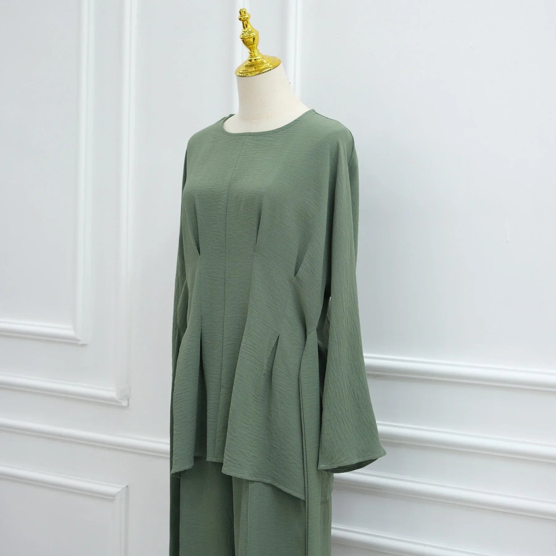 LM307 Ensemble Deux Pièces Soie Glacée – Tunique Peplum & Pantalon Large Tenue Modeste