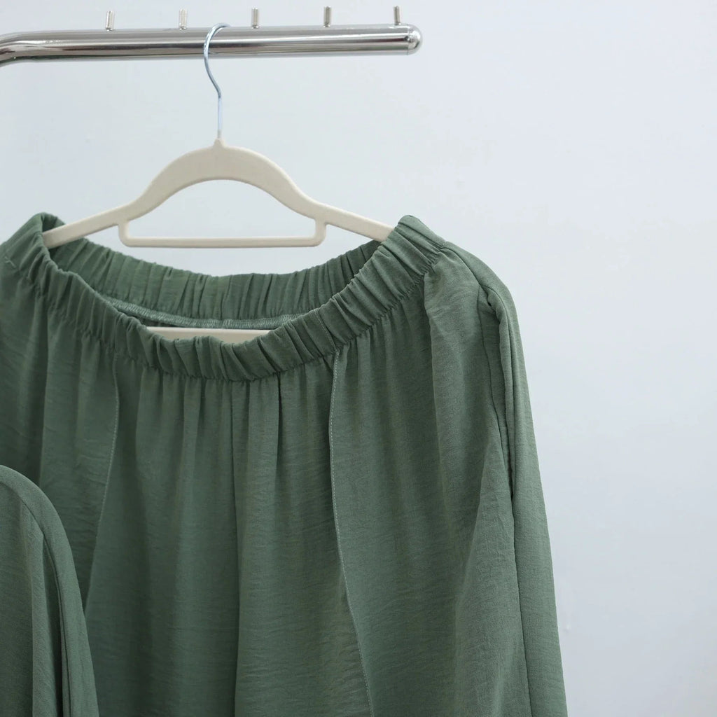 LM307 Ensemble Deux Pièces Soie Glacée – Tunique Peplum & Pantalon Large Tenue Modeste