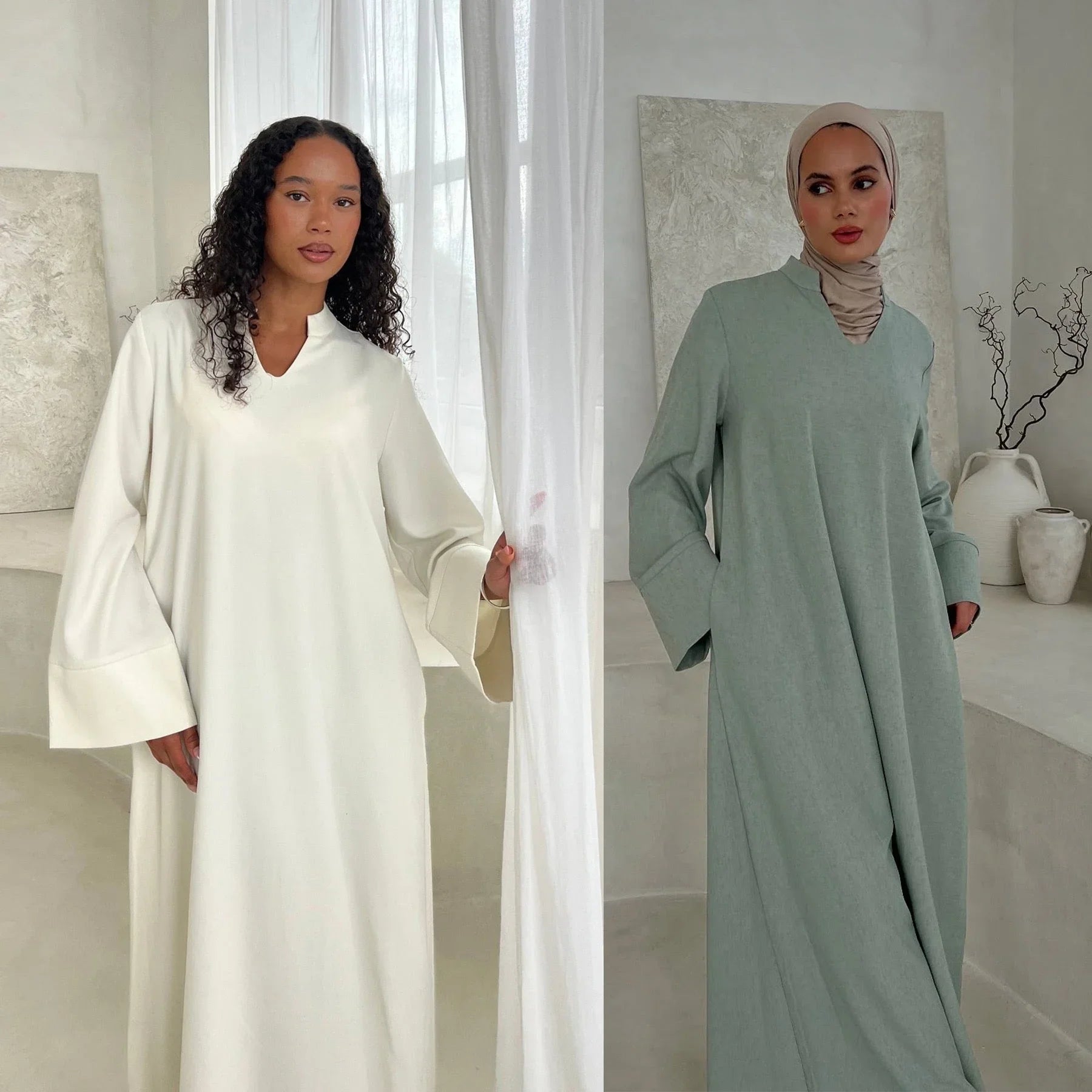 LM308 Robe Abaya avec Poches – Maxi Manches Longues avec Larges Revers