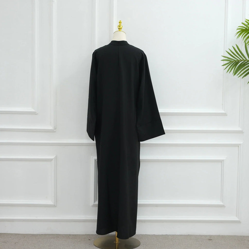 LM308 Robe Abaya avec Poches – Maxi Manches Longues avec Larges Revers