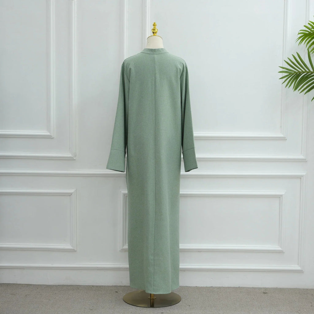 LM308 Robe Abaya avec Poches – Maxi Manches Longues avec Larges Revers
