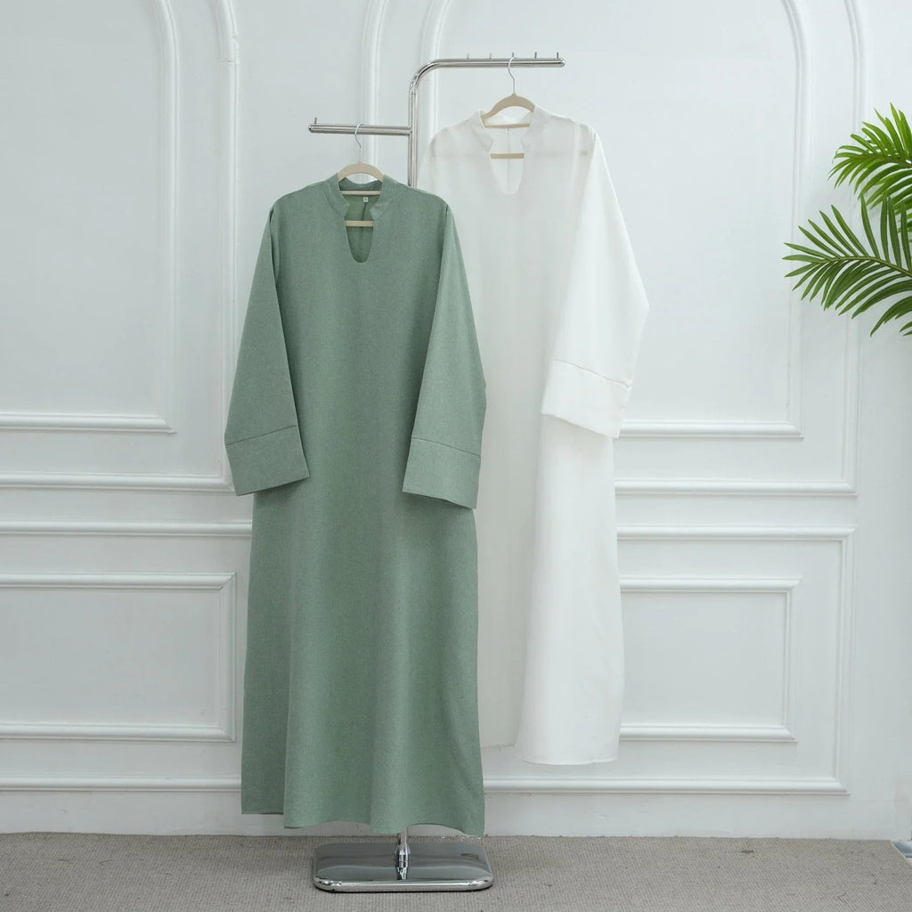 LM308 Robe Abaya avec Poches – Maxi Manches Longues avec Larges Revers