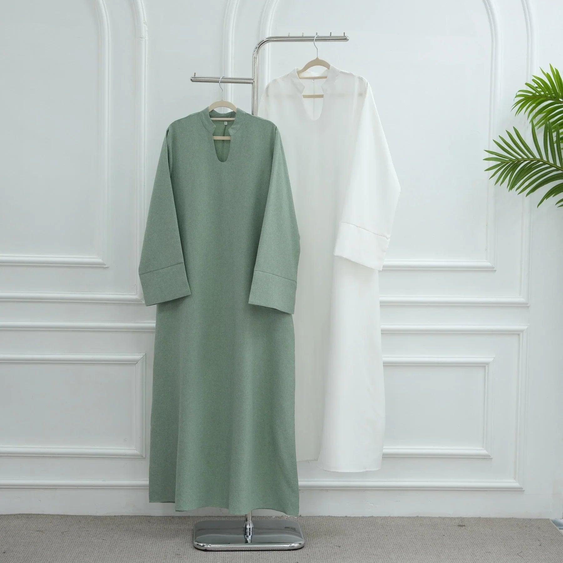 LM308 Robe Abaya avec Poches – Maxi Manches Longues avec Larges Revers