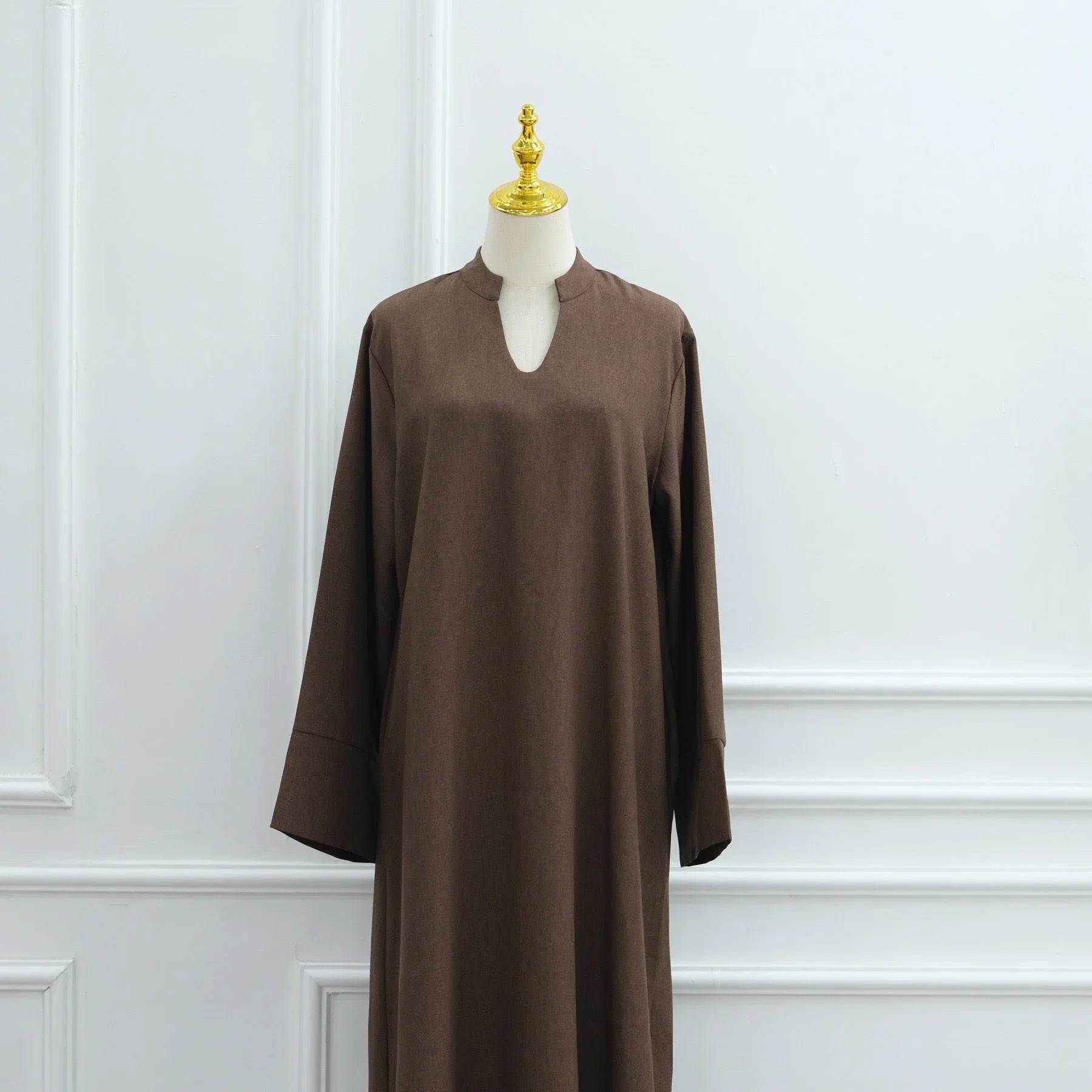 LM308 Robe Abaya avec Poches – Maxi Manches Longues avec Larges Revers