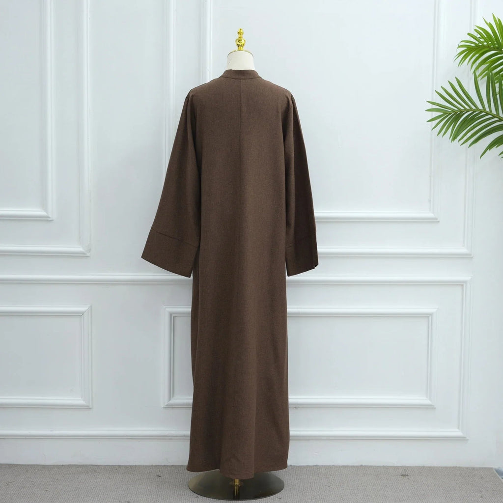LM308 Robe Abaya avec Poches – Maxi Manches Longues avec Larges Revers