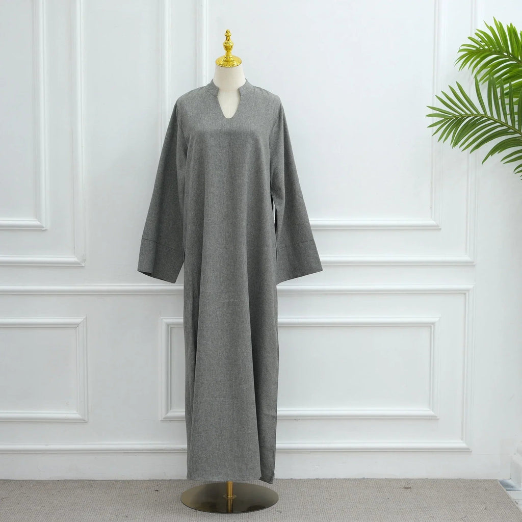 LM308 Robe Abaya avec Poches – Maxi Manches Longues avec Larges Revers