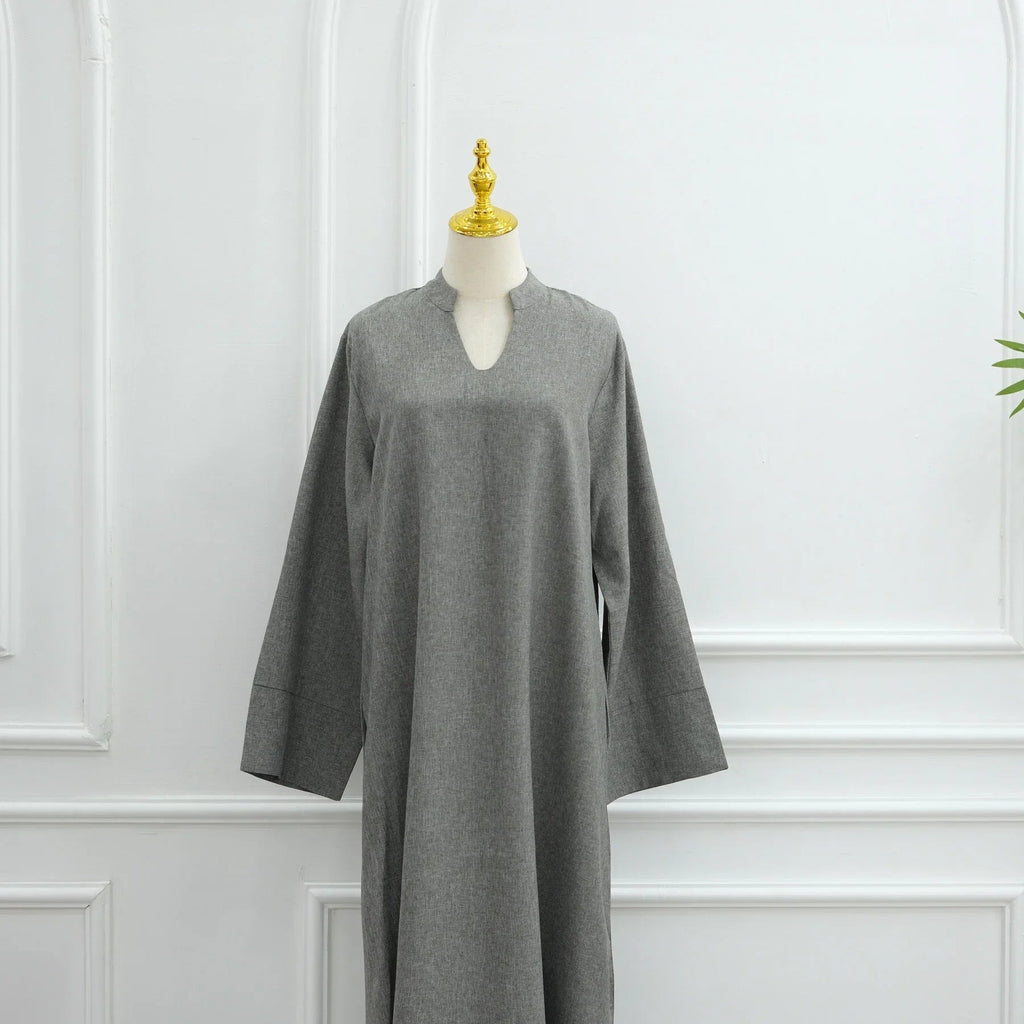 LM308 Robe Abaya avec Poches – Maxi Manches Longues avec Larges Revers