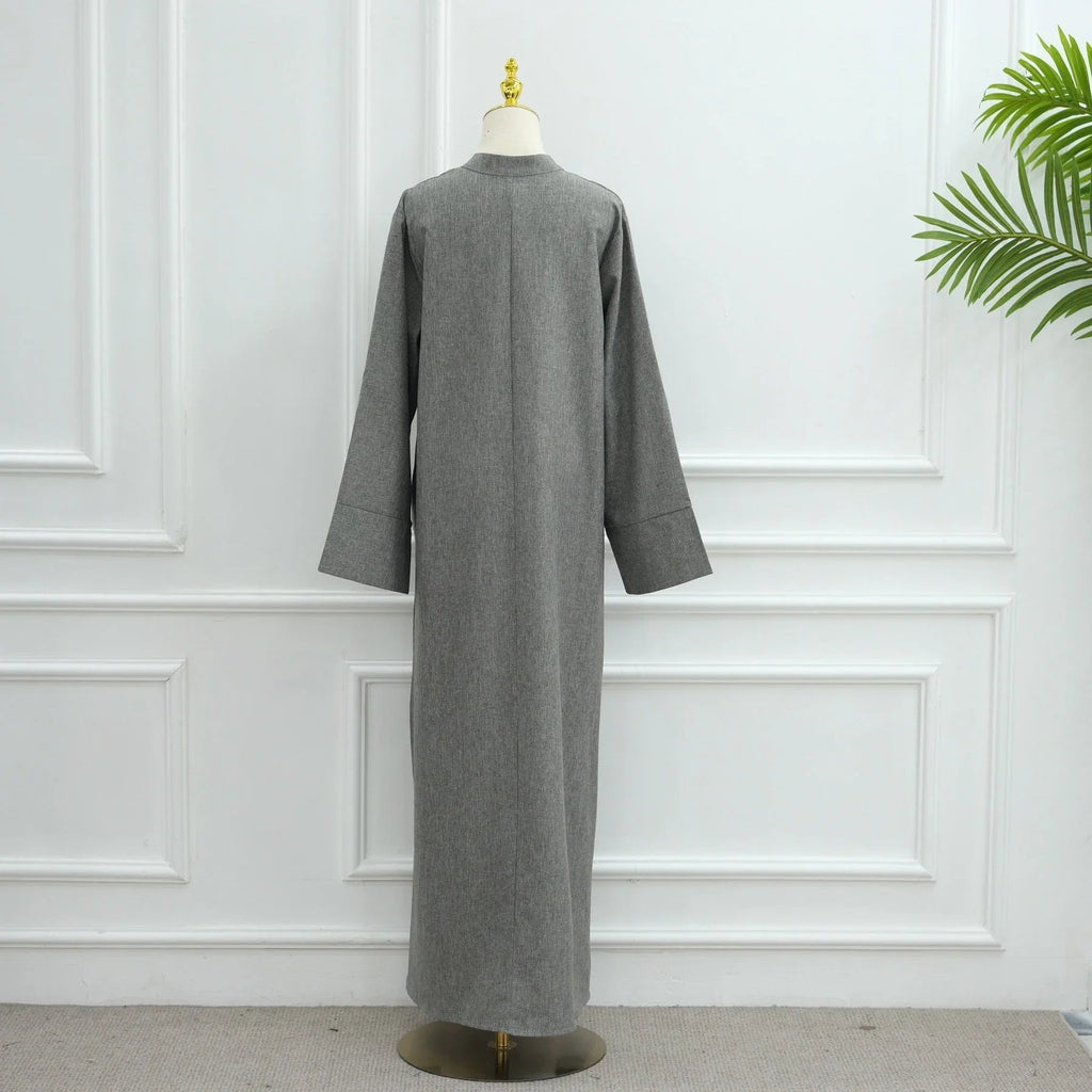 LM308 Robe Abaya avec Poches – Maxi Manches Longues avec Larges Revers