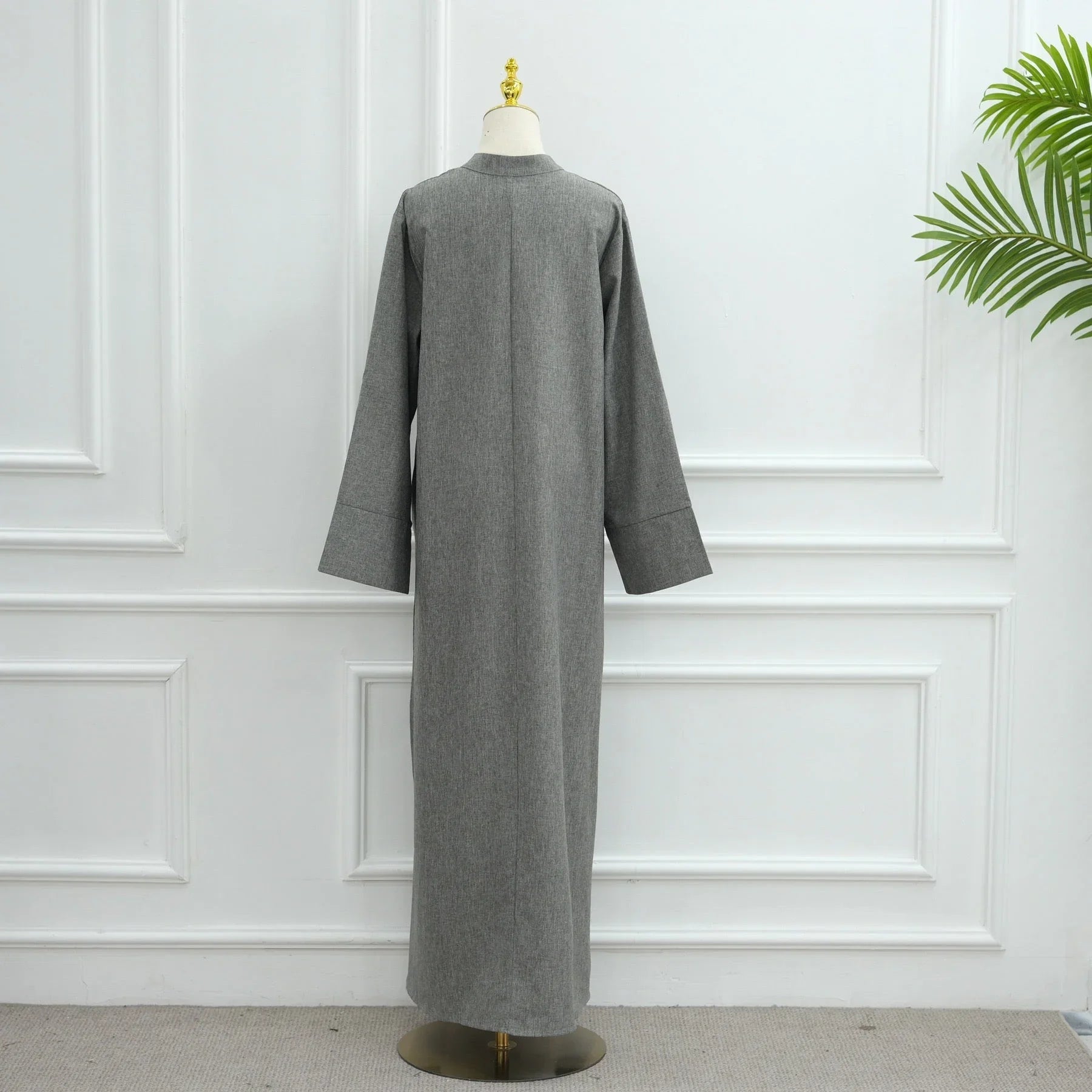 LM308 Robe Abaya avec Poches – Maxi Manches Longues avec Larges Revers