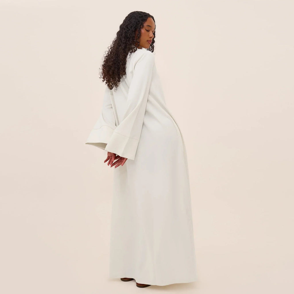 LM308 Robe Abaya avec Poches – Maxi Manches Longues avec Larges Revers