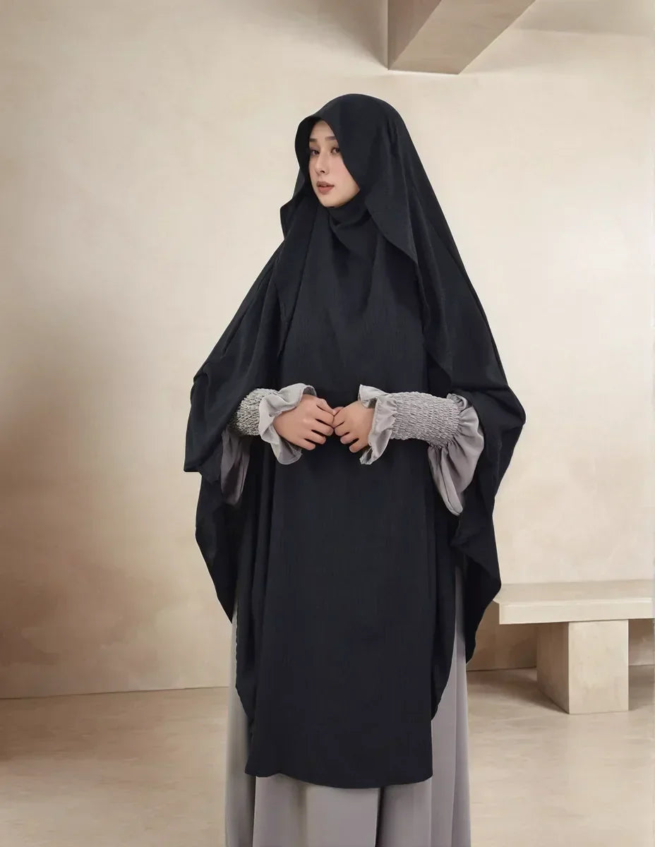 LM505 Khimar Cape Une Couche Grand Foulard Crêpe Jazz Sans Repassage Modeste