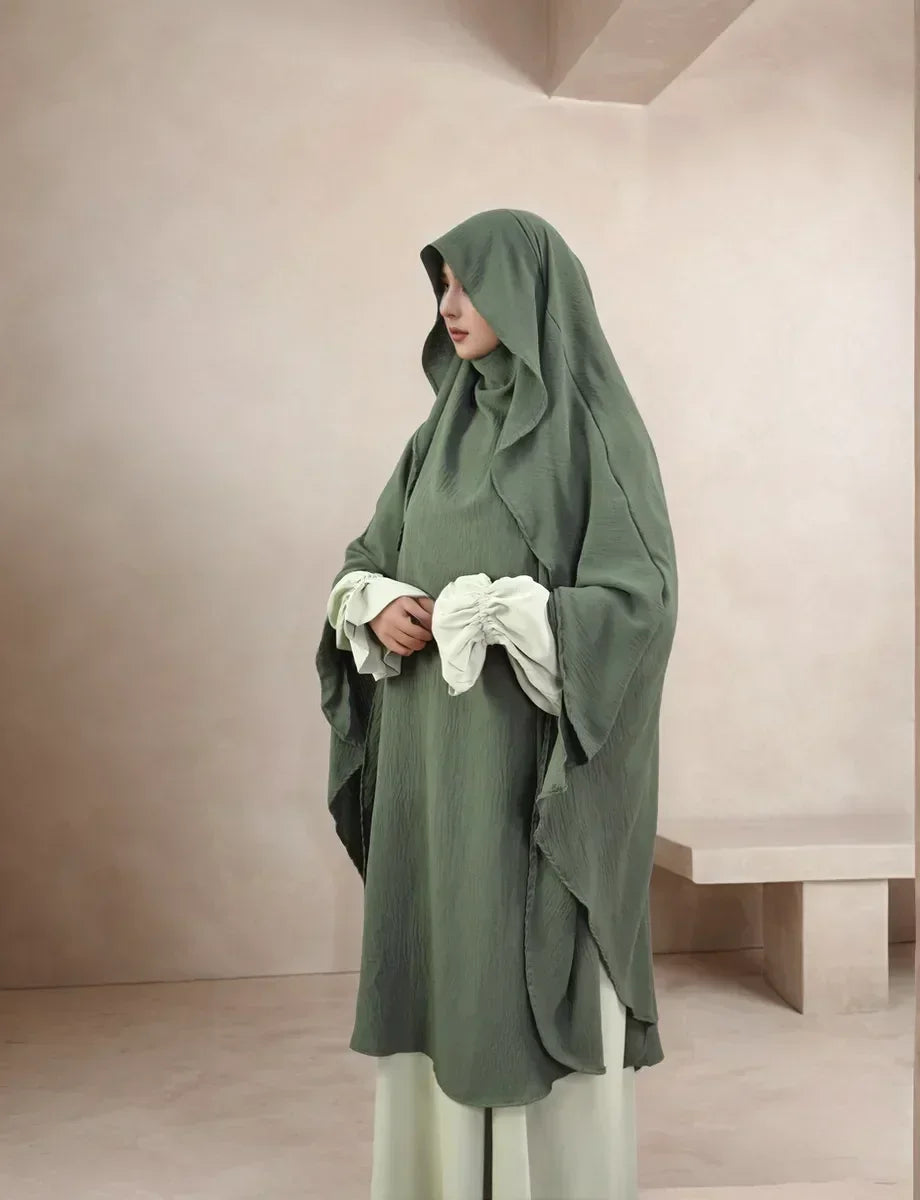 LM505 Khimar Cape Une Couche Grand Foulard Crêpe Jazz Sans Repassage Modeste