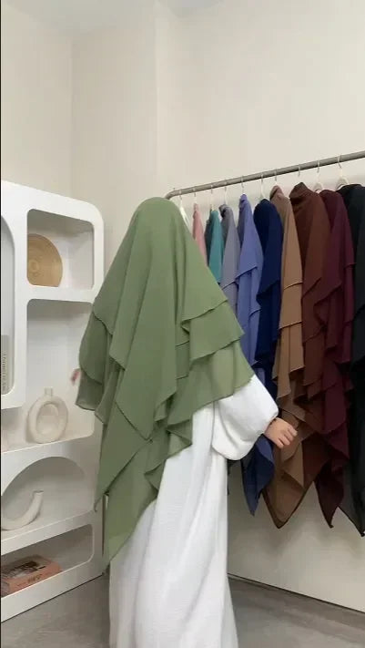 LM509 Khimar Hijab Mousseline Trois Couches Léger | Couverture Totale Modeste pour Femmes Musulmanes