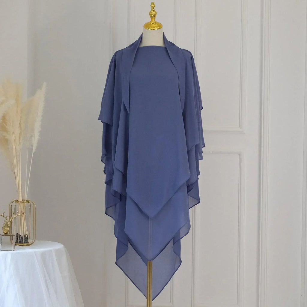 LM509 Khimar Hijab Mousseline Trois Couches Léger | Couverture Totale Modeste pour Femmes Musulmanes