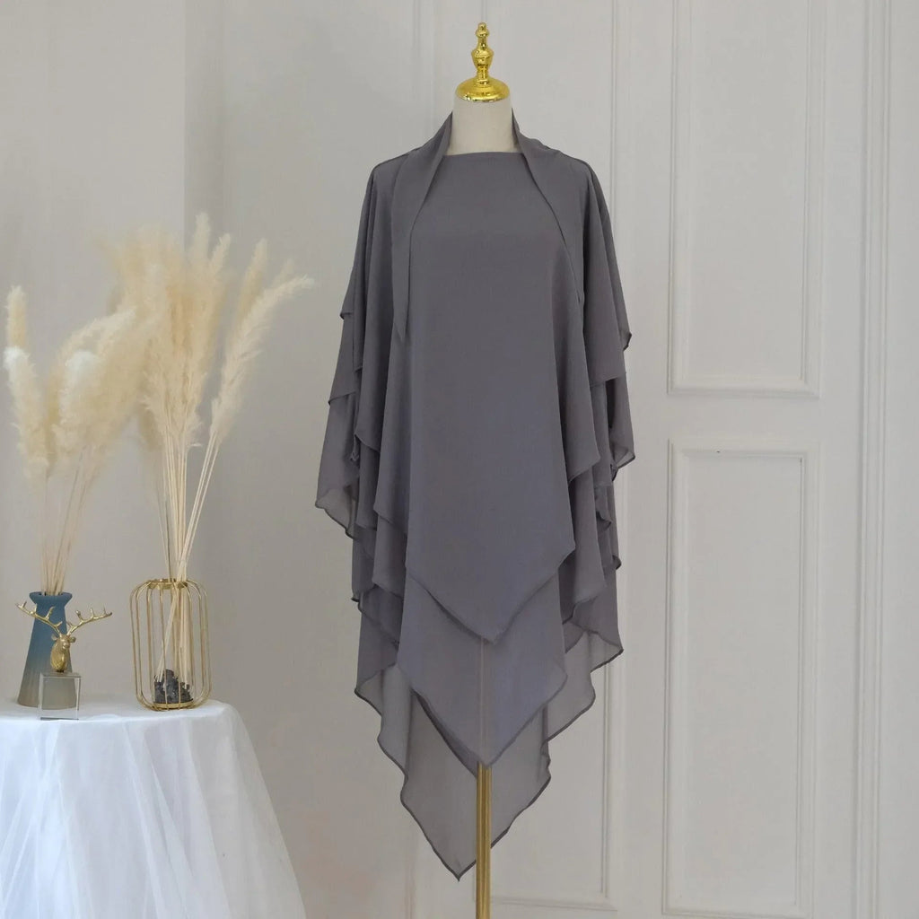 LM509 Khimar Hijab Mousseline Trois Couches Léger | Couverture Totale Modeste pour Femmes Musulmanes