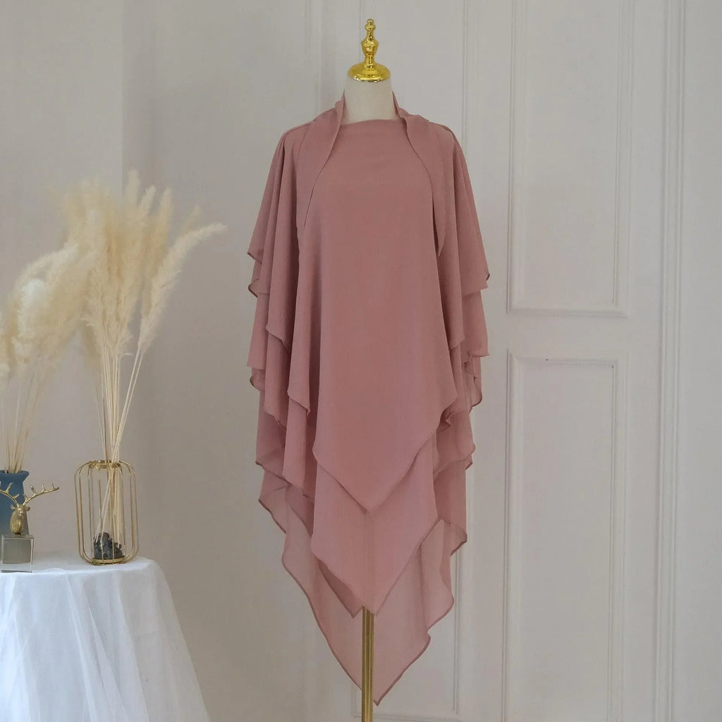 LM509 Khimar Hijab Mousseline Trois Couches Léger | Couverture Totale Modeste pour Femmes Musulmanes