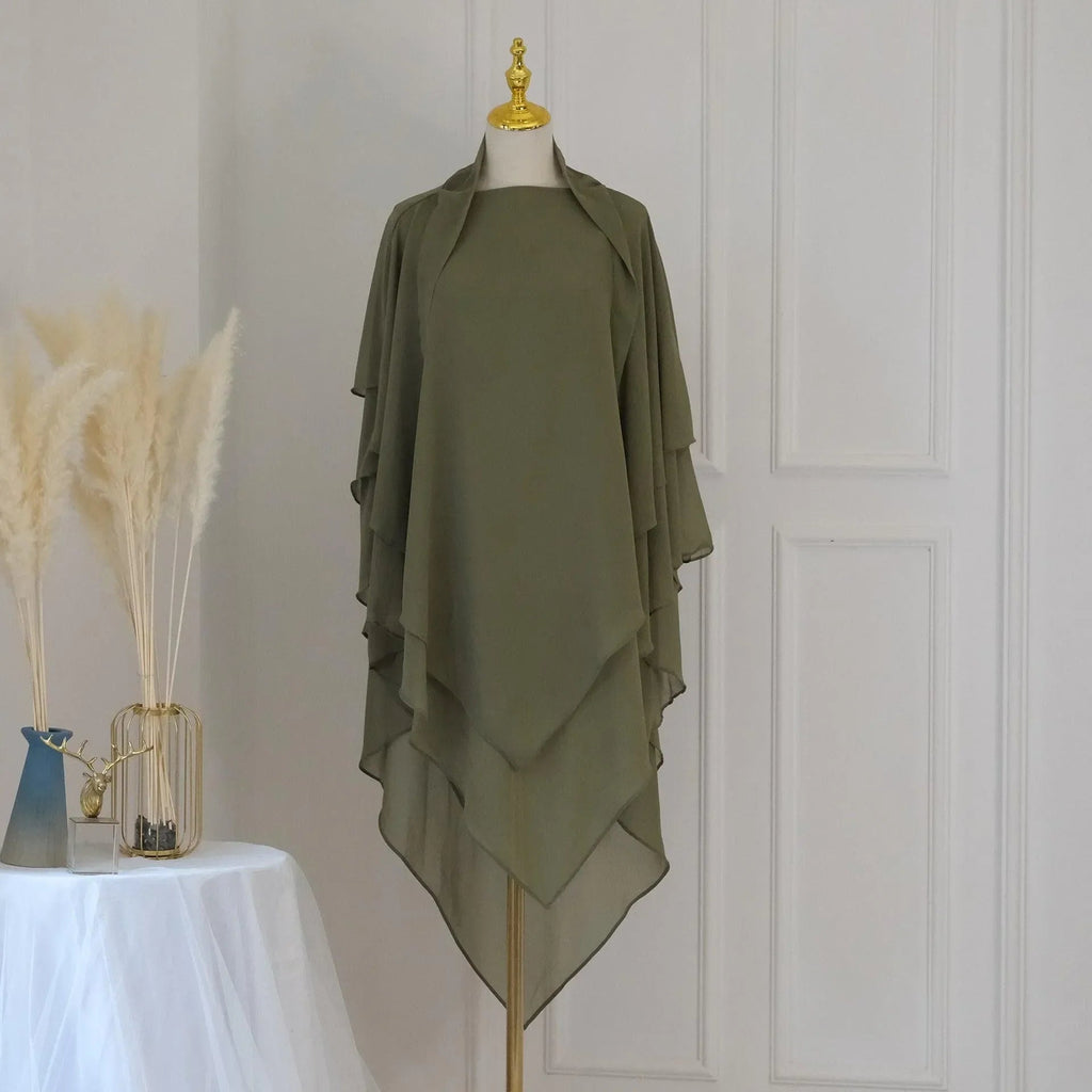 LM509 Khimar Hijab Mousseline Trois Couches Léger | Couverture Totale Modeste pour Femmes Musulmanes