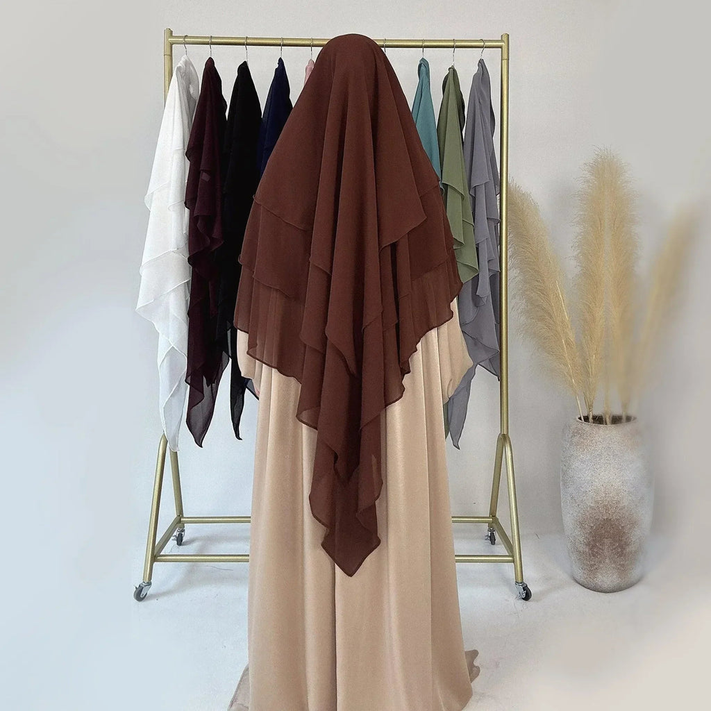 LM509 Khimar Hijab Mousseline Trois Couches Léger | Couverture Totale Modeste pour Femmes Musulmanes