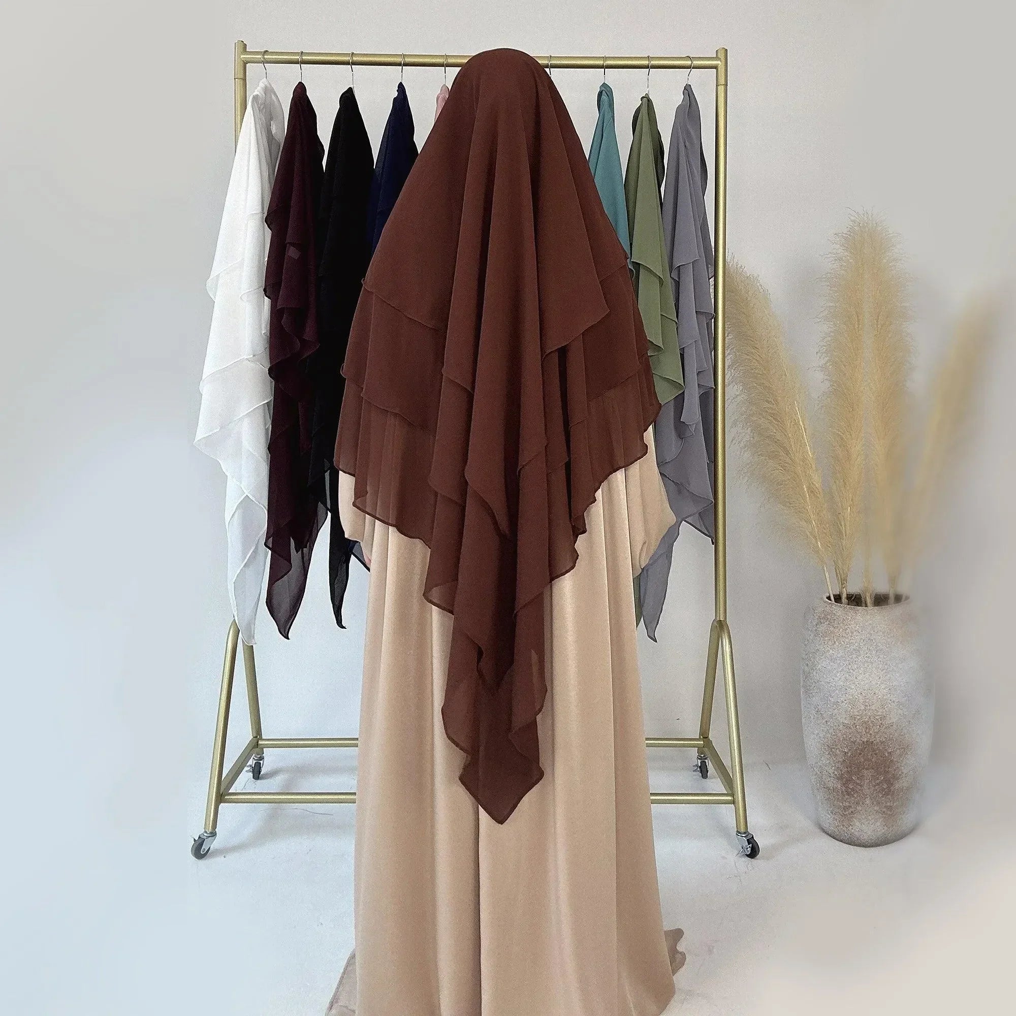 LM509 Khimar Hijab Mousseline Trois Couches Léger | Couverture Totale Modeste pour Femmes Musulmanes
