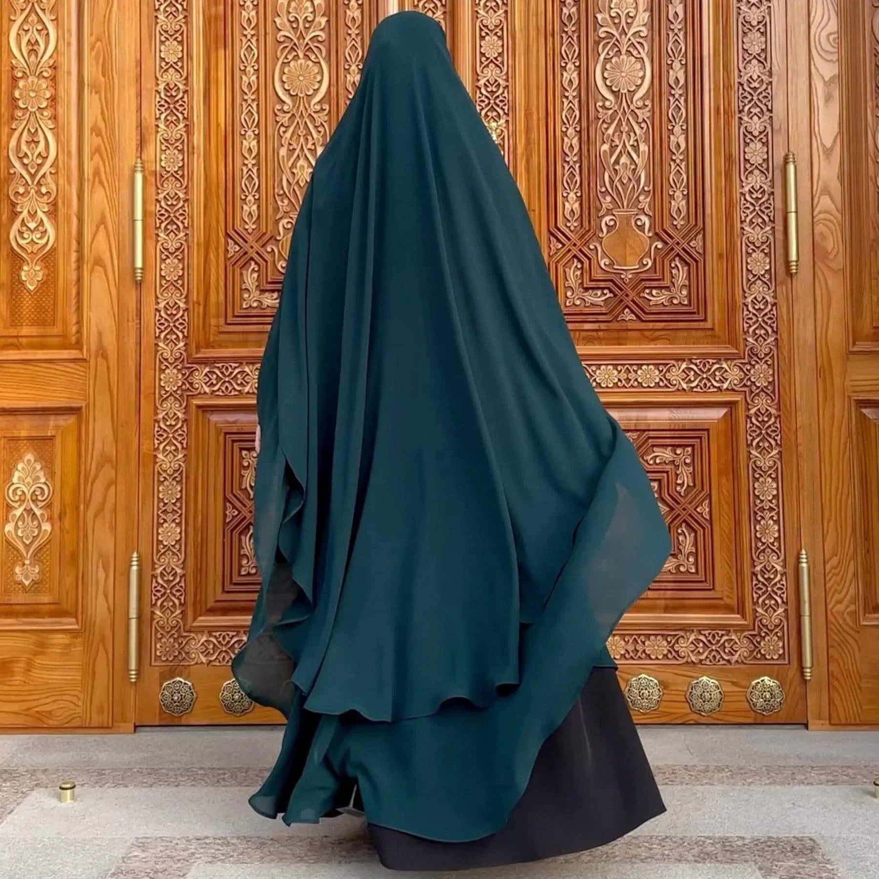 LM510 Khimar Long Double Couche en Maxi Mousseline | Voile Islamique Modeste Léger pour Femmes