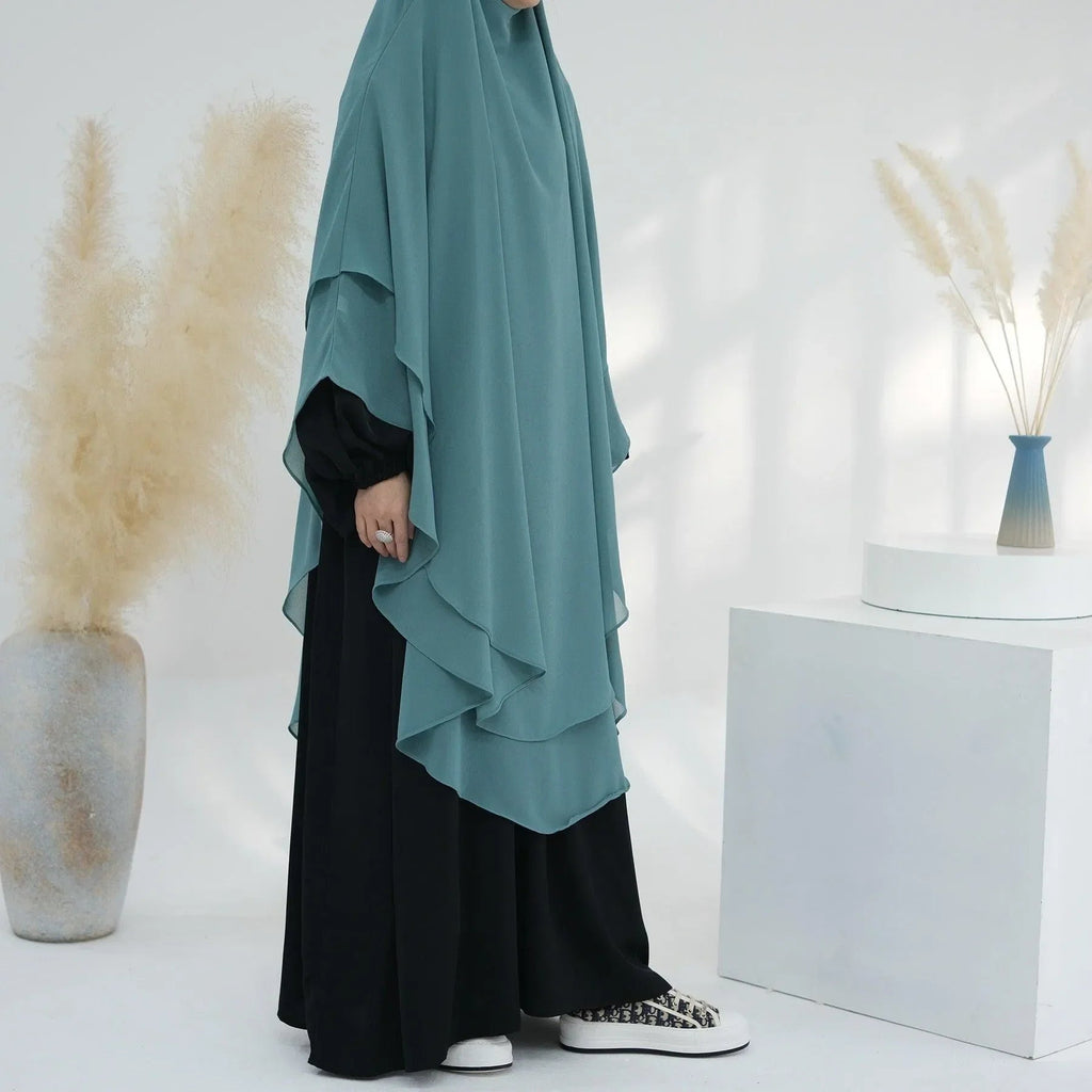 LM510 Khimar Long Double Couche en Maxi Mousseline | Voile Islamique Modeste Léger pour Femmes