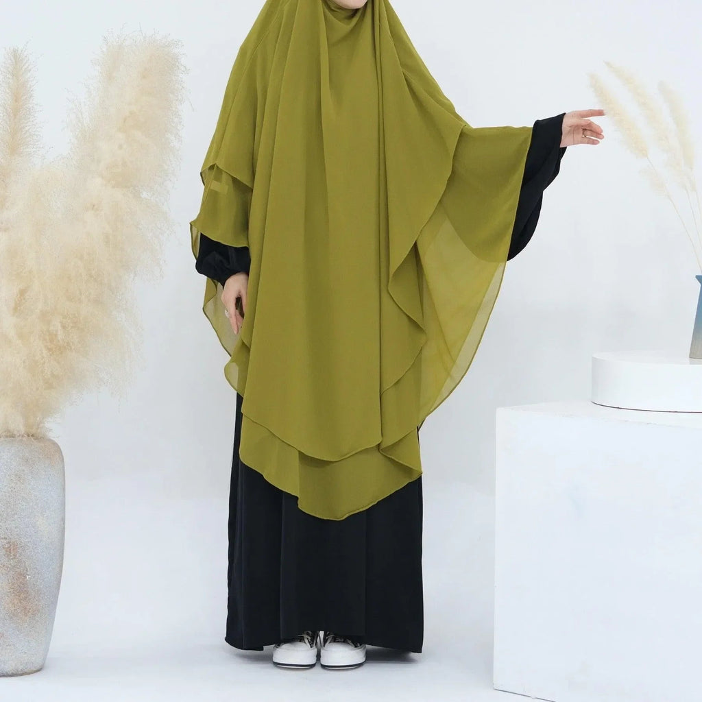 LM510 Khimar Long Double Couche en Maxi Mousseline | Voile Islamique Modeste Léger pour Femmes