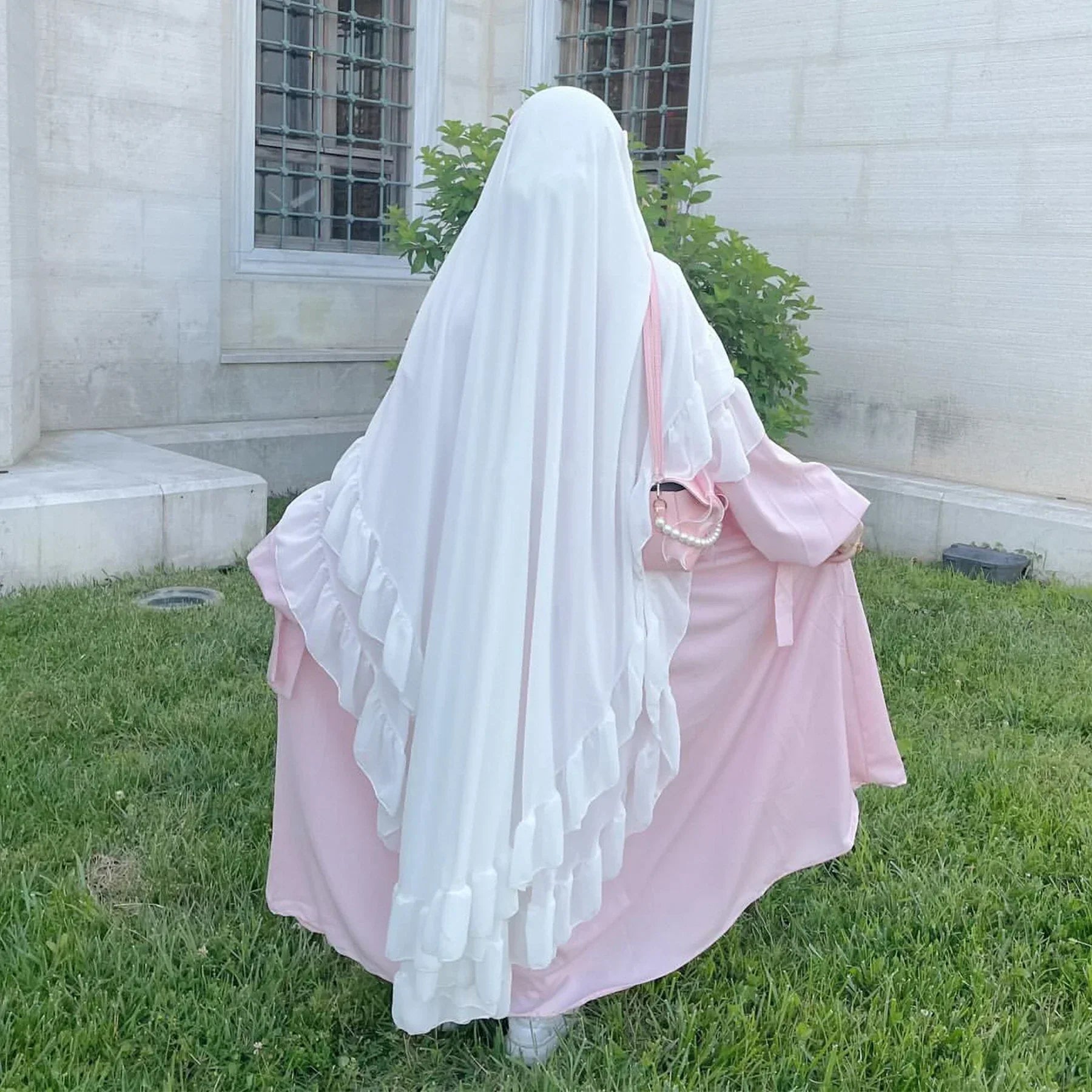 LM514 Khimar Hijab Perlé – Mousseline Double Couche Style Cottagecore pour Prière & Tenue Modeste