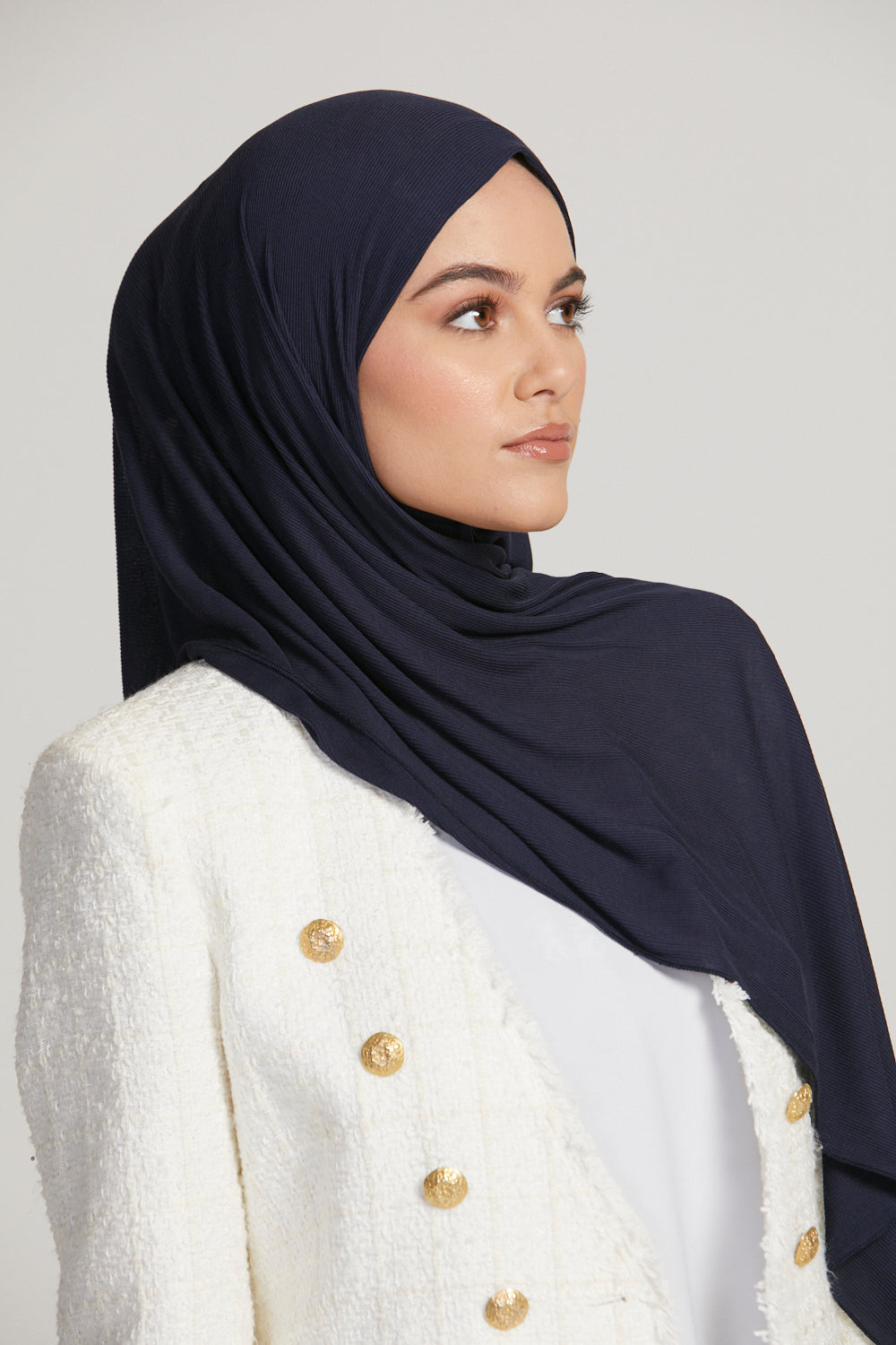 Hijab Jersey Nervuré Bambou Premium - Marine