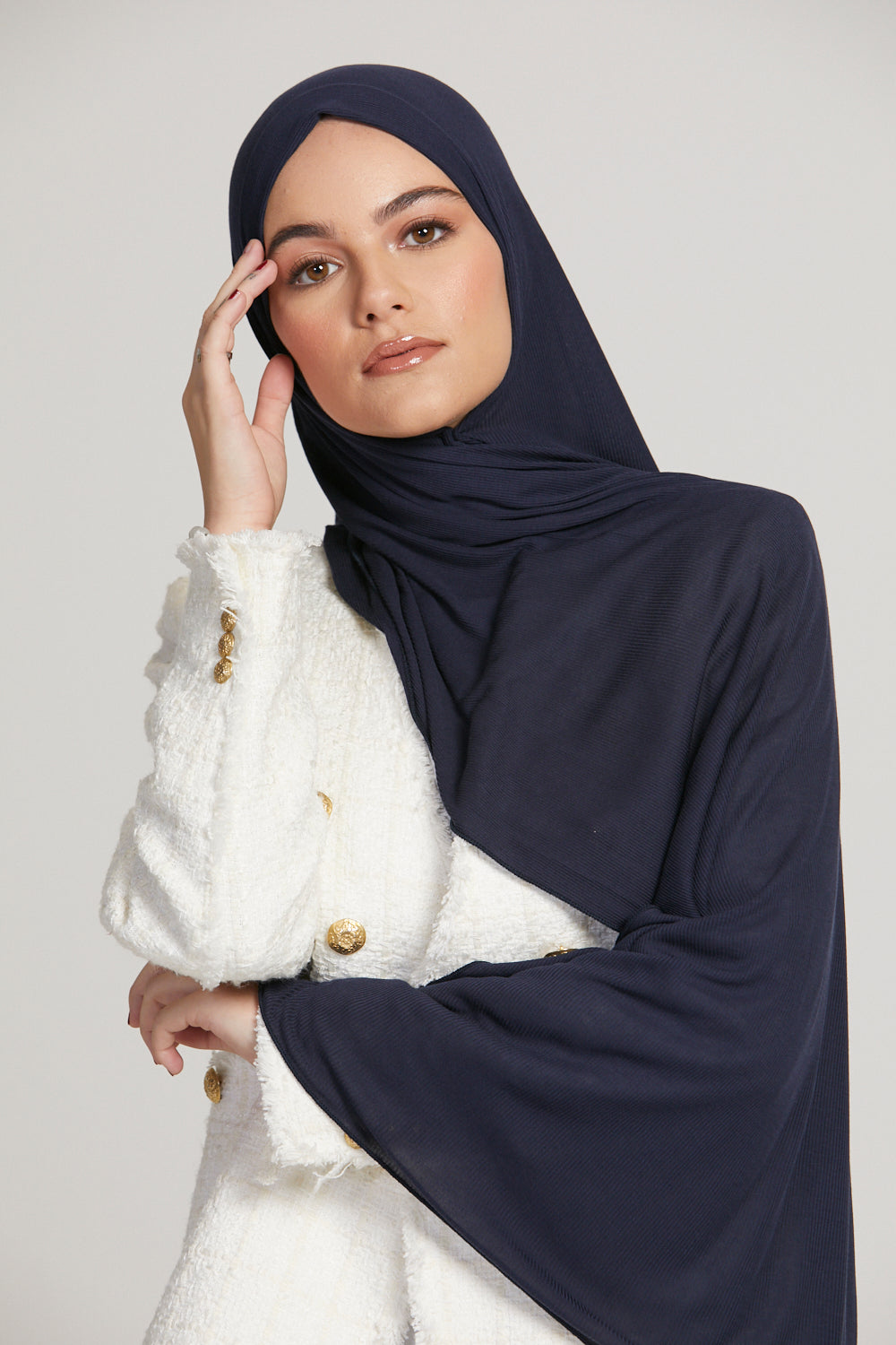 Hijab Jersey Nervuré Bambou Premium - Marine