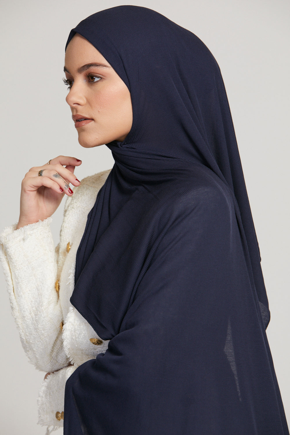 Hijab Jersey Nervuré Bambou Premium - Marine