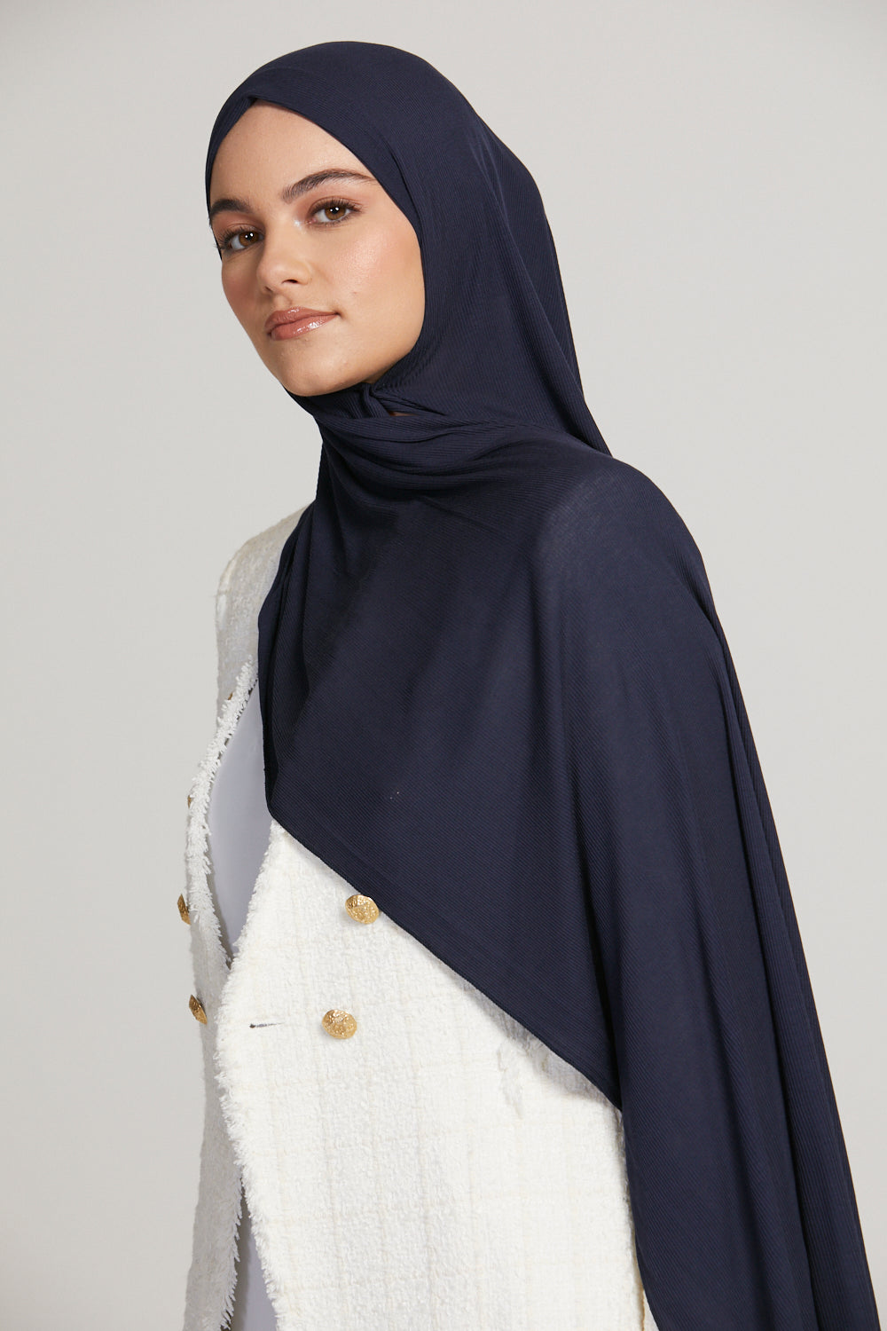 Hijab Jersey Nervuré Bambou Premium - Marine