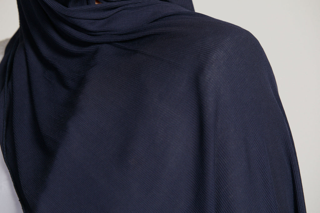 Hijab Jersey Nervuré Bambou Premium - Marine