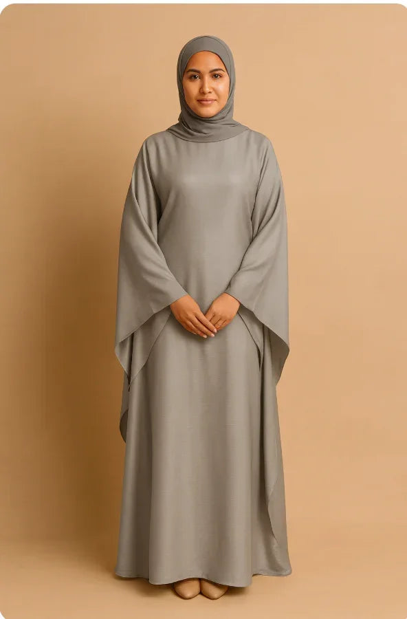 LM079 Kaftan Abaya Grande Taille – Robe Brillante Manches Chauve-Souris Aïd & Iftar avec Ceinture