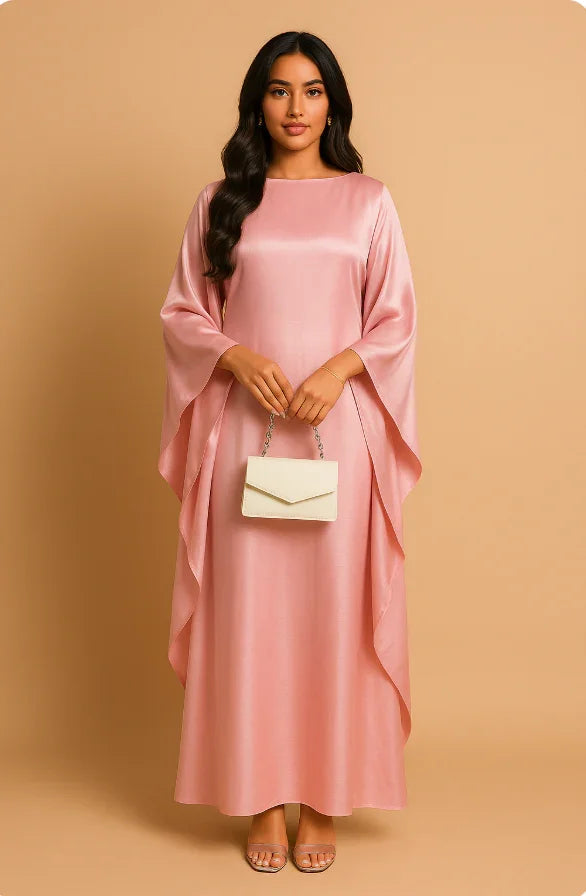 LM079 Kaftan Abaya Grande Taille – Robe Brillante Manches Chauve-Souris Aïd & Iftar avec Ceinture
